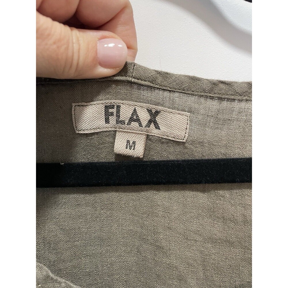 FLAX Women’s Medium Top Green Short Sleeve 100% Linen Lagenlook Hippie Boho - Picture 3 of 7